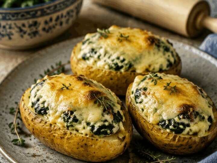 Gefüllte Kartoffeln mit Spinat und Käse: in 3 Schritten fertig