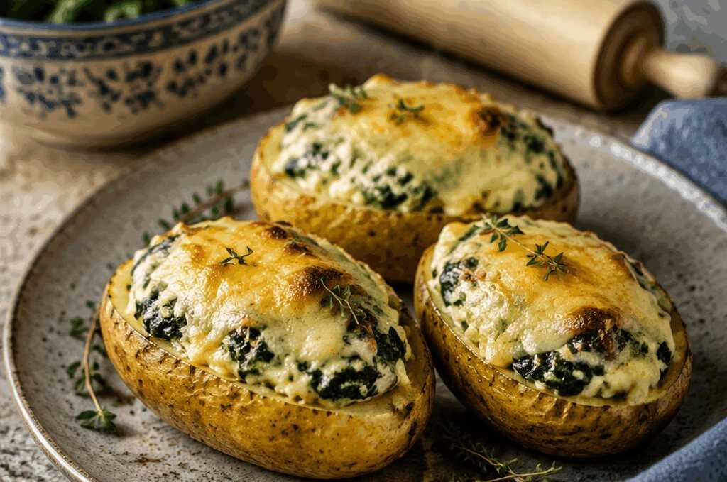 Gefüllte Kartoffeln mit Spinat und Käse: in 3 Schritten fertig