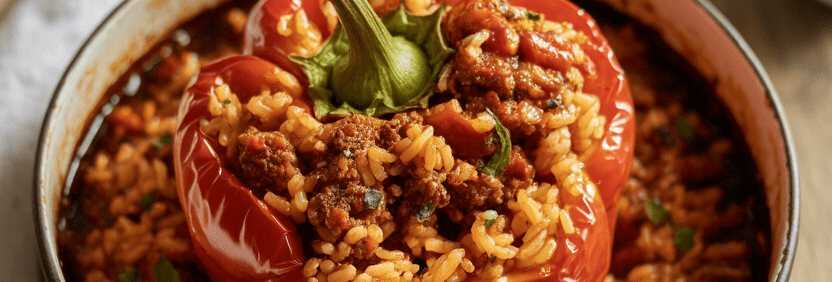 Gefüllte Paprika mit Reis aus dem Airfryer – so sieht es fertig aus