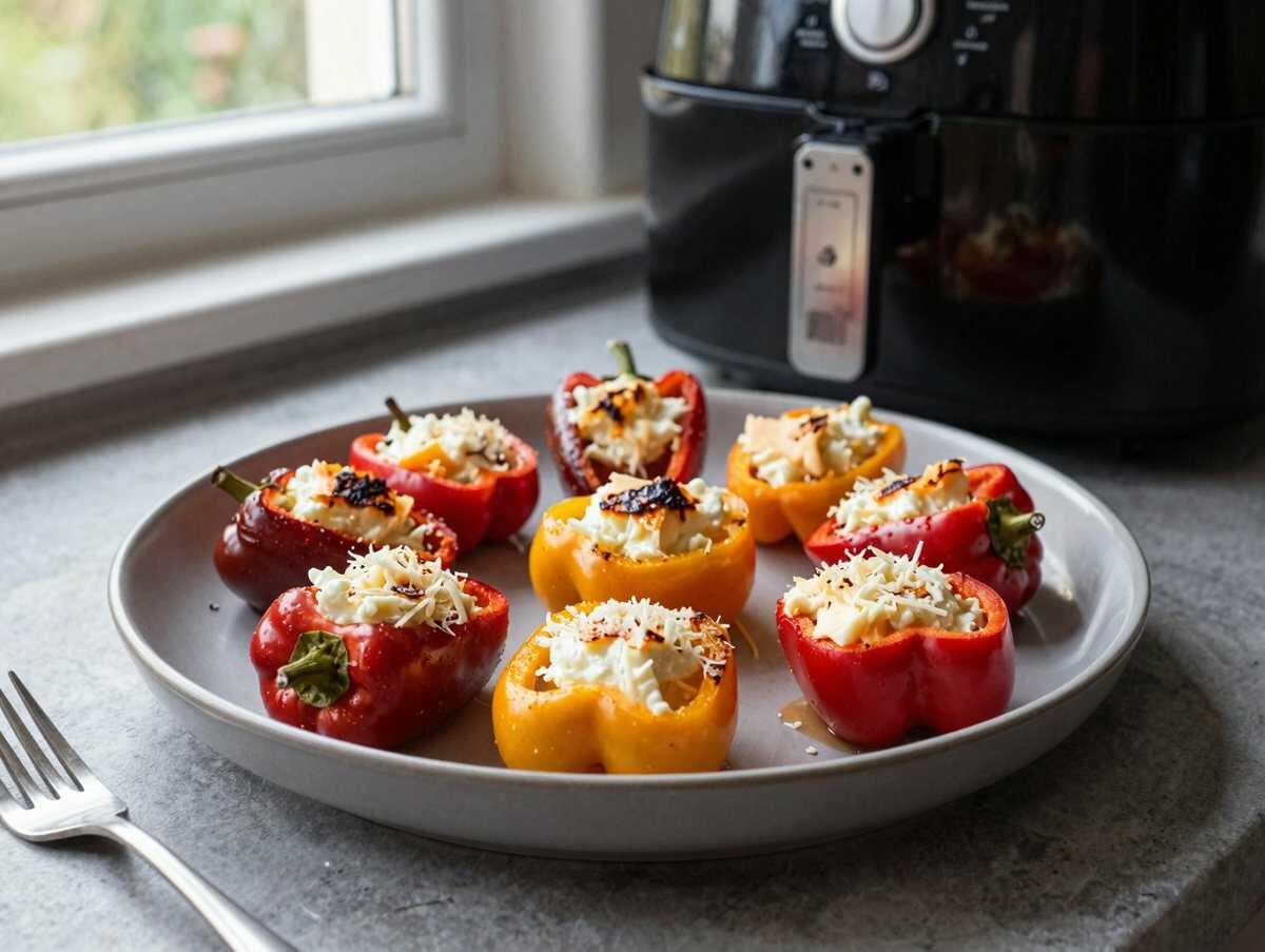 Gefüllte Paprikahäppchen mit Käse aus dem Airfryer – während der Zubereitung