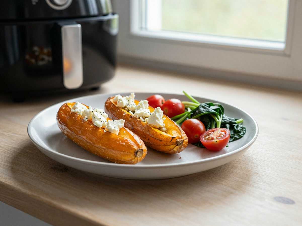 Gefüllte Süßkartoffeln mit Feta aus dem Airfryer – die ganze Familie ist begeistert – während der Zubereitung