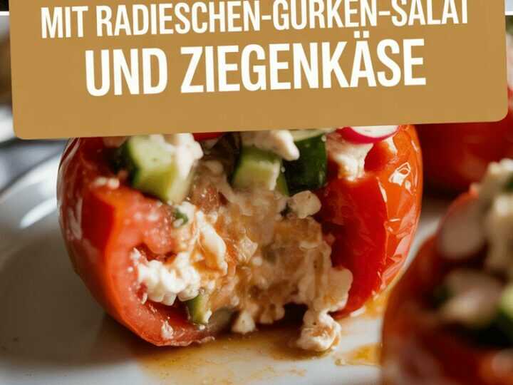 Gefüllte Tomaten mit Radieschen-Gurken-Salat und Ziegenkäse