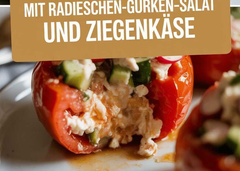 Gefüllte Tomaten mit Radieschen-Gurken-Salat und Ziegenkäse