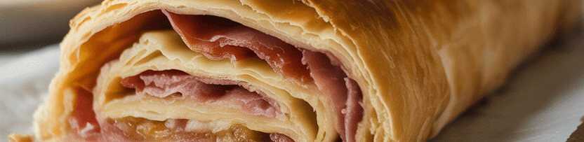 Gefüllter Blätterteigstrudel mit Schinken und Käse in 10 Minuten – so sieht es fertig aus
