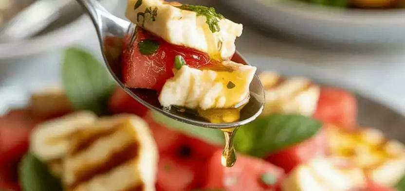 Gegrillter Halloumi-Salat mit Wassermelone und Minze