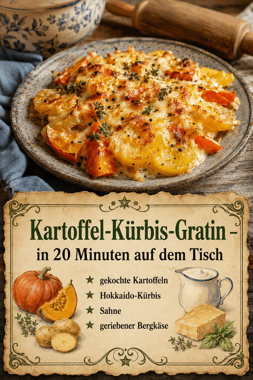 Kartoffel-Kürbis-Gratin – in 20 Minuten auf dem Tisch
