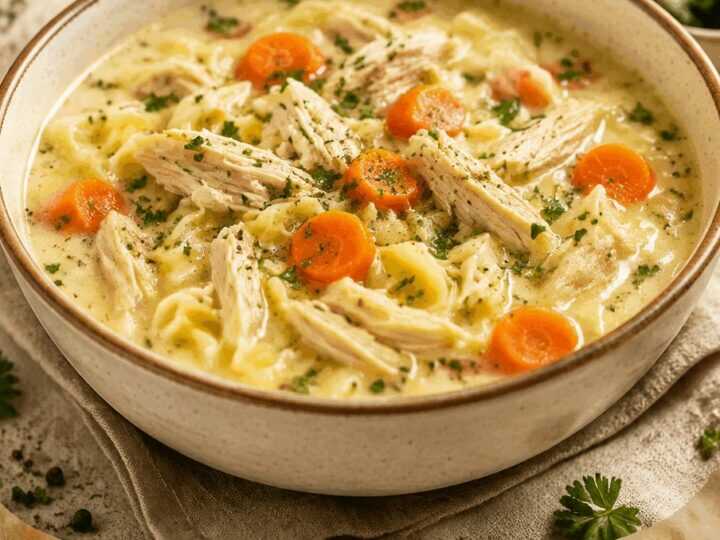 Gemütlich: Cremige Hühner-Nudelsuppe in nur 30 Minuten genießen