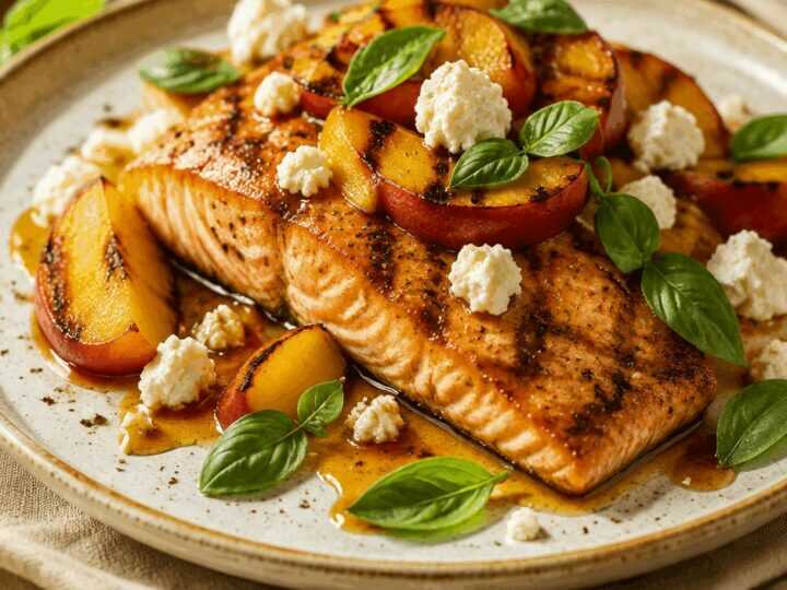 Genießen Sie gegrillten Lachs mit saftigen Nektarinen und köstlichem Ziegenkäse!