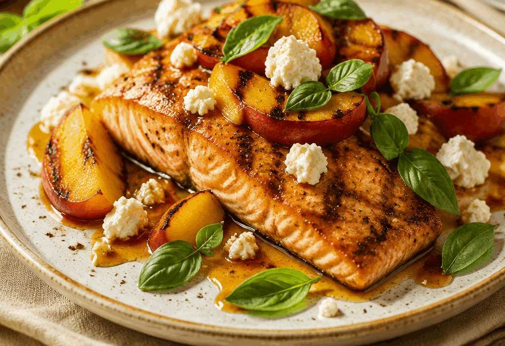 Genießen Sie gegrillten Lachs mit saftigen Nektarinen und köstlichem Ziegenkäse!
