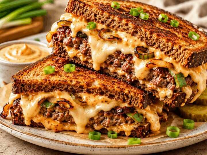 Genießen Sie Patty Melts mit dem unwiderstehlichen Geschmack von rauchigem Frühlingszwiebel-Chipotle-Mayo!