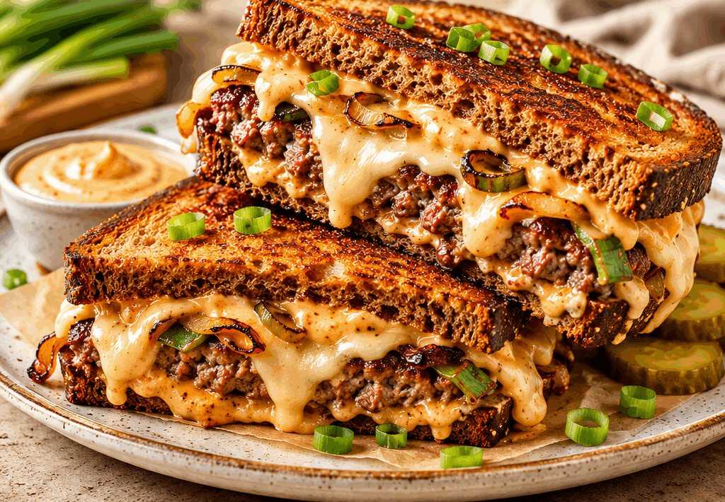 Genießen Sie Patty Melts mit dem unwiderstehlichen Geschmack von rauchigem Frühlingszwiebel-Chipotle-Mayo!