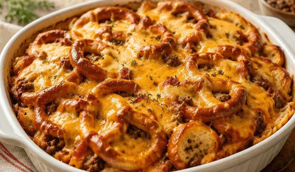Genussvolle Brezelauflauf-Sensation mit Rindfleisch, Speck und Käse: Ein Geschmackserlebnis!
