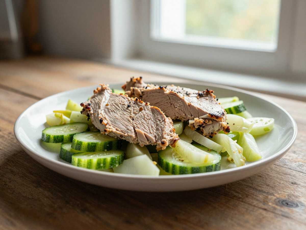 Gesunde Hähnchensalat-Innovation: Entdecke das beste Rezept mit Dillgurken für schnelle Mahlzeiten! – während der Zubereitung