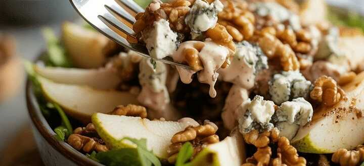 Gewürzter Birnen-Walnuss-Salat mit Blauschimmelkäse