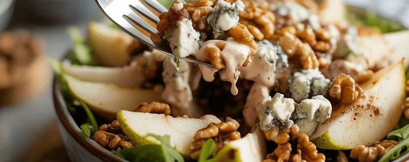 Gewürzter Birnen-Walnuss-Salat mit Blauschimmelkäse