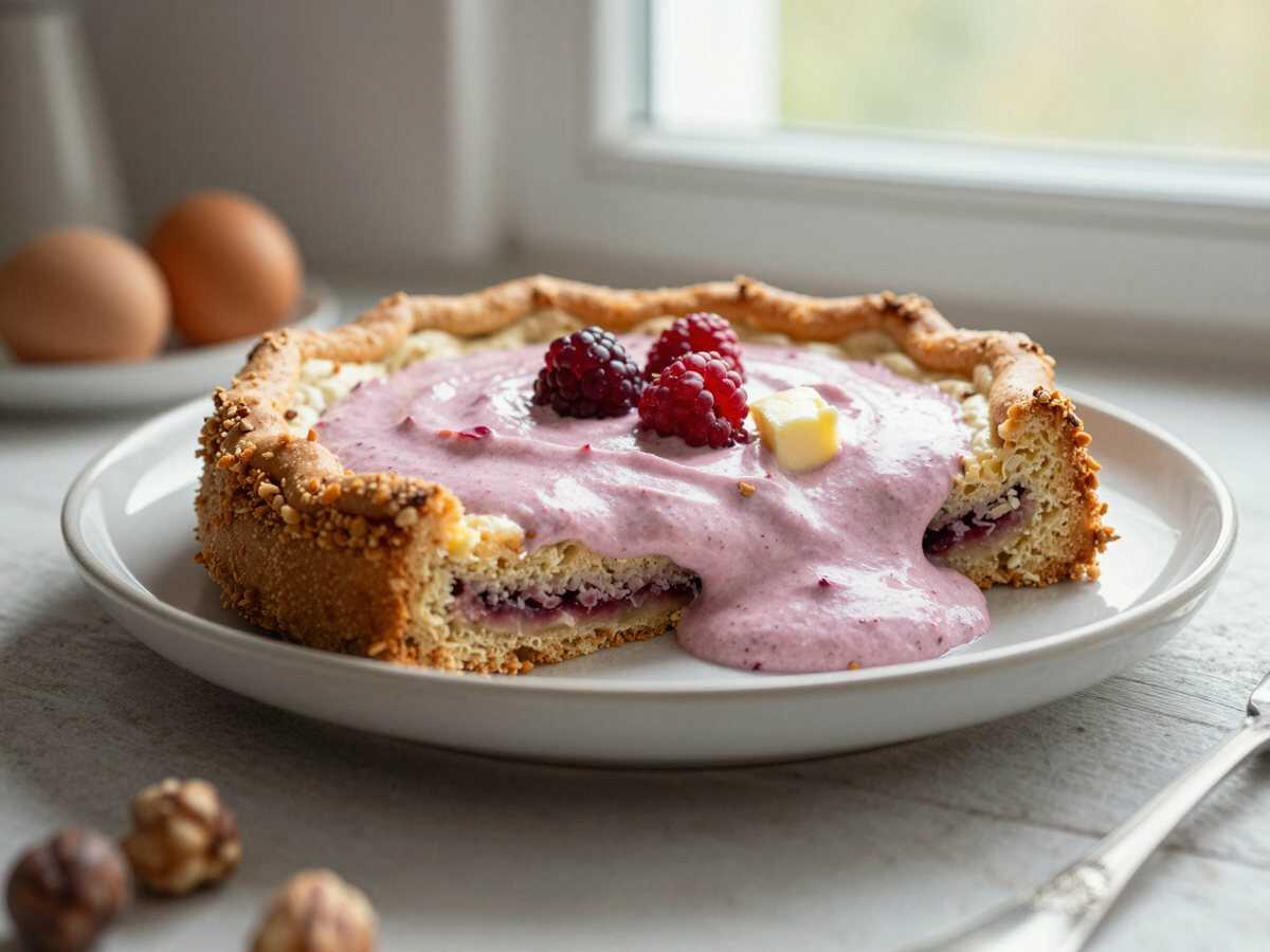 Glutenfreier Erdbeer-Yogurette-Kuchen auf Nussboden – Verführerisches Rezept entdecken! – während der Zubereitung