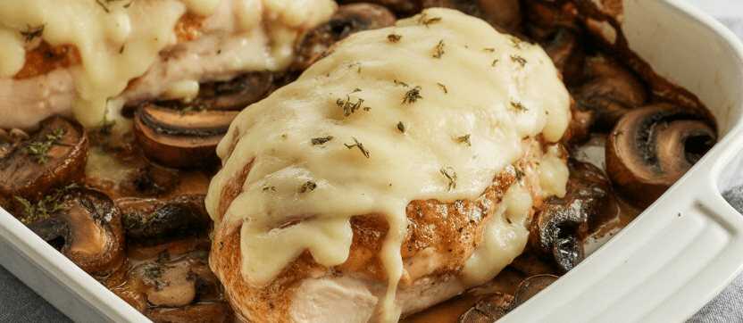 Gratinierte Hähnchenfilets mit 450 g Champignons & 100 g Goudakäse