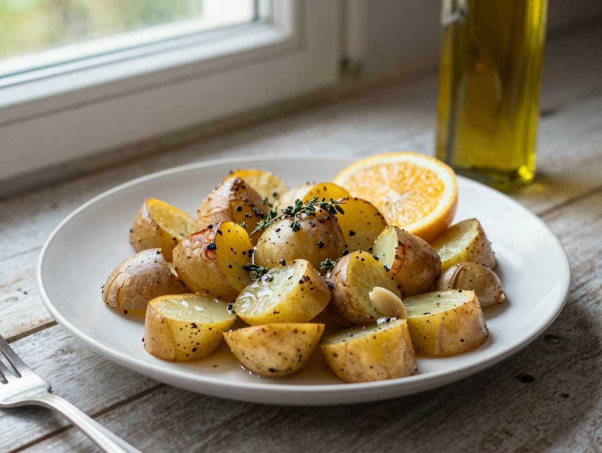 Griechische Kartoffeln mit Zitrone aus dem Ofen – ideal für den Kindergeburtstag – während der Zubereitung