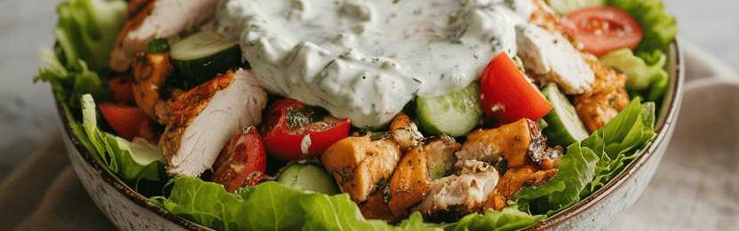 Griechischer Hähnchen Salat mit 200 g Tzatziki – so sieht es fertig aus