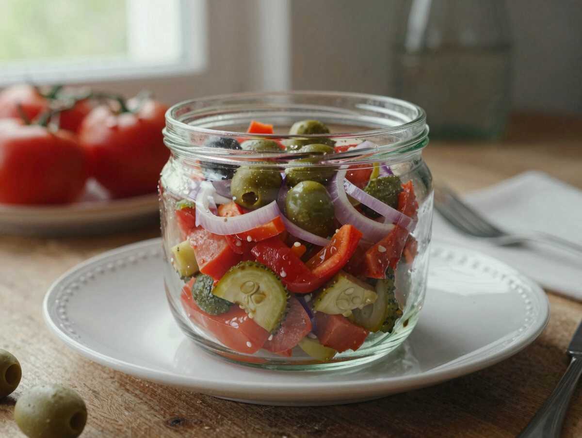 Griechischer Schichtsalat im Glas – während der Zubereitung