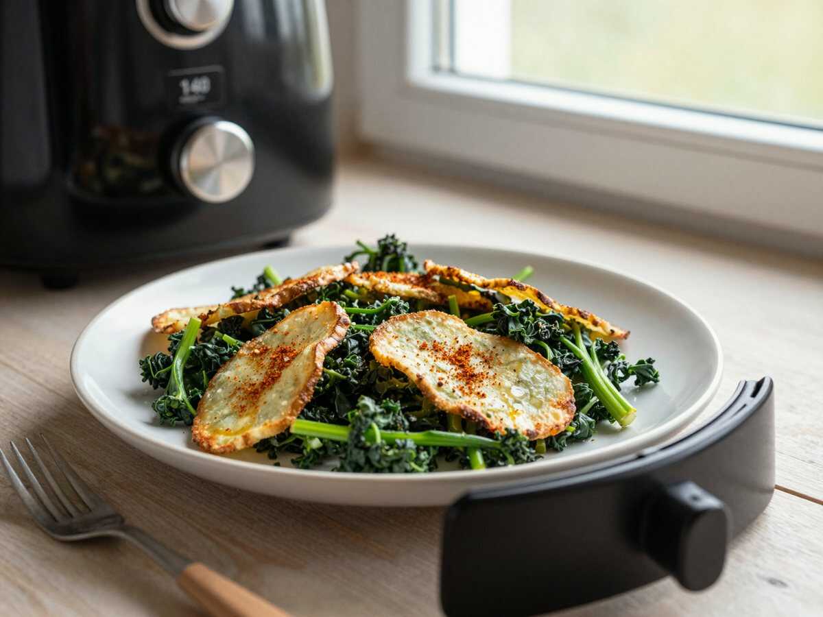 Grünkohl-Chips aus dem Airfryer – perfekt fürs Meal Prep am Sonntag – während der Zubereitung