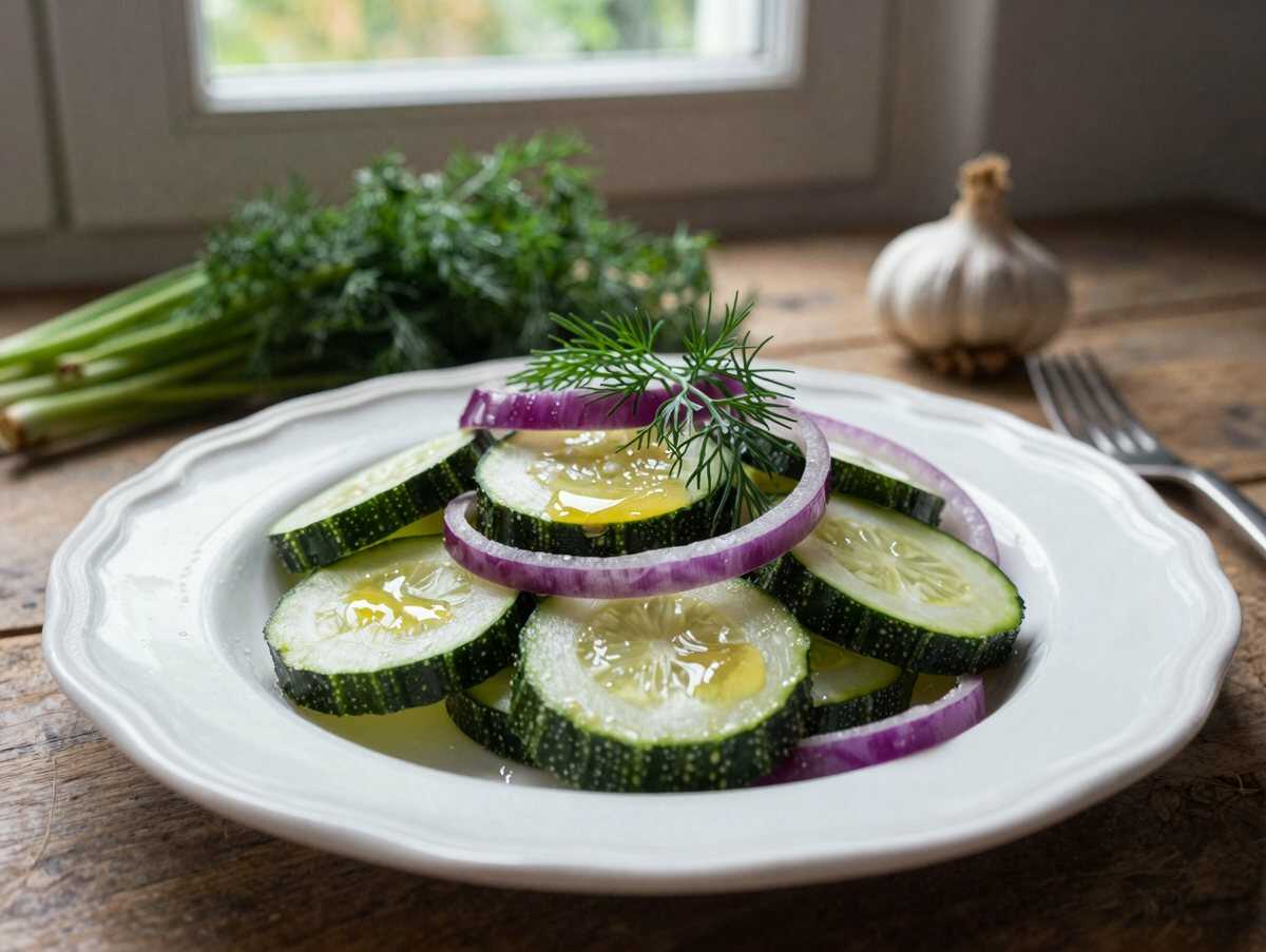 Gurken-Radieschen-Salat mit Essig-Öl – während der Zubereitung