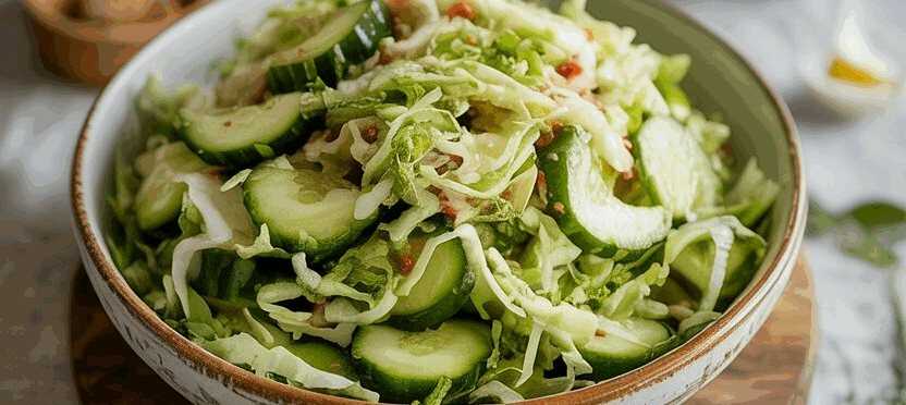 Gurkensalat mit Chinakohl gut zum Abnehmen in 5 Minuten zubereitet – so sieht es fertig aus
