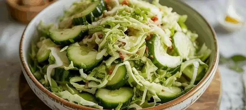 Gurkensalat mit Chinakohl gut zum Abnehmen in 5 Minuten zubereitet – so sieht es fertig aus