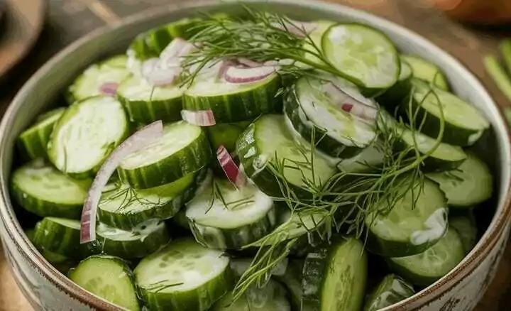 Gurkensalat mit Dill und Zwiebeln klassisch