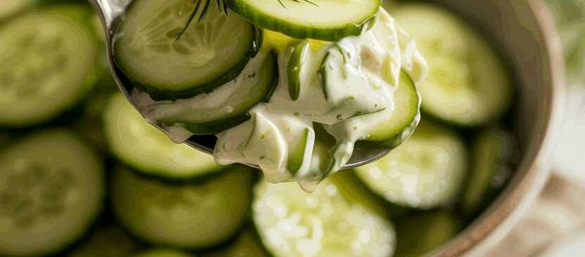 Gurkensalat mit Essig, Öl und Zucker – so sieht es fertig aus