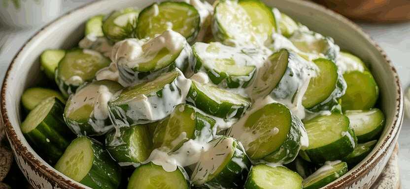 Gurkensalat mit saurer Sahne – so sieht es fertig aus