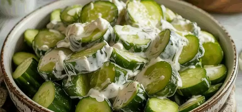 Gurkensalat mit saurer Sahne – so sieht es fertig aus