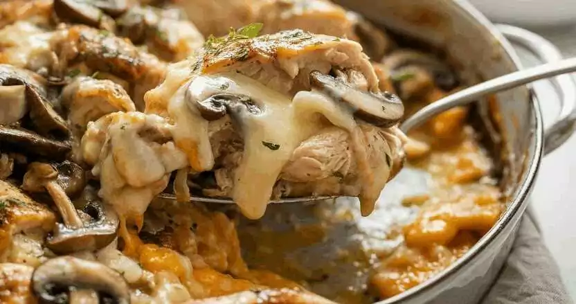 Hähnchen Pilzpfanne in 15 Minuten mit 150 g Champignons – so sieht es fertig aus