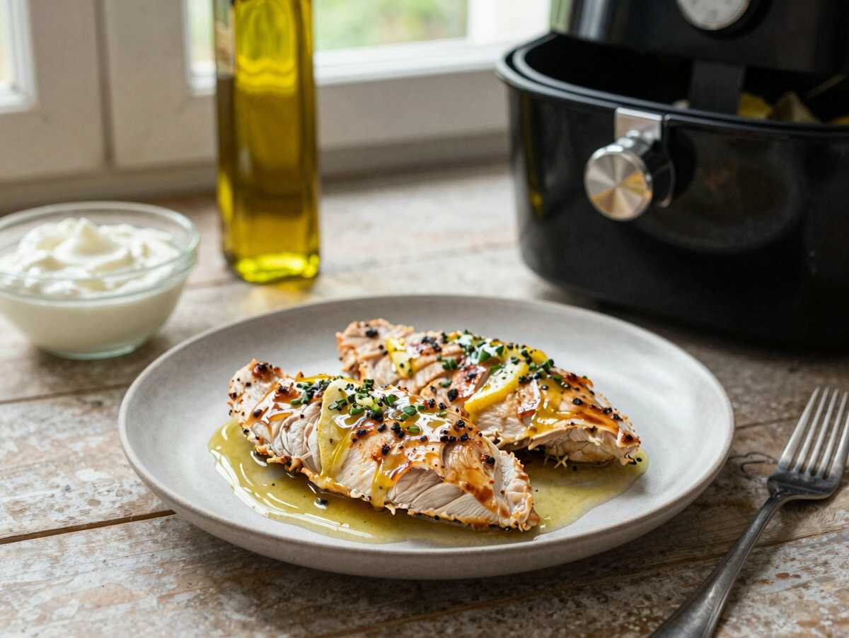 Hähnchenbrust im Airfryer mit Joghurt-Gewürzmarinade – während der Zubereitung