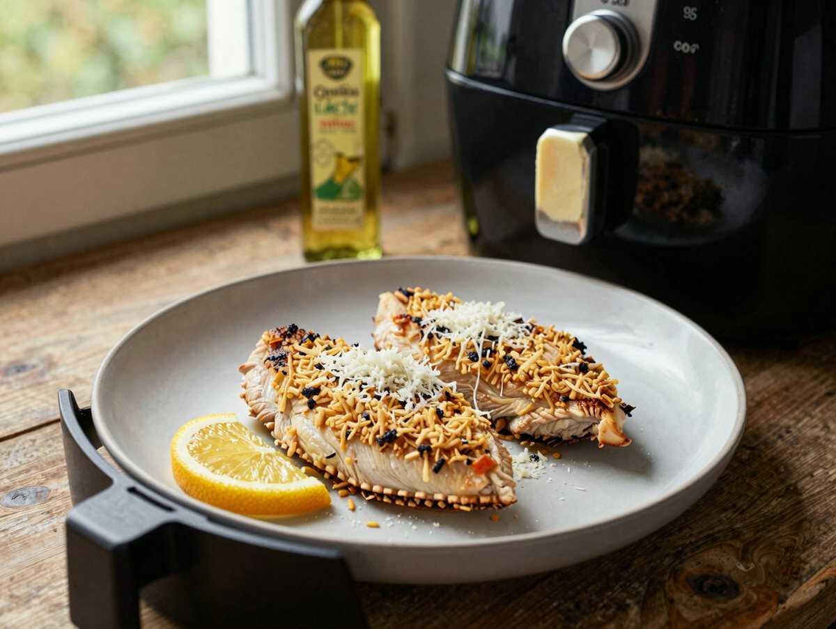 Hähnchenfilet im Airfryer mit Zitronen-Pfeffer-Kruste – während der Zubereitung