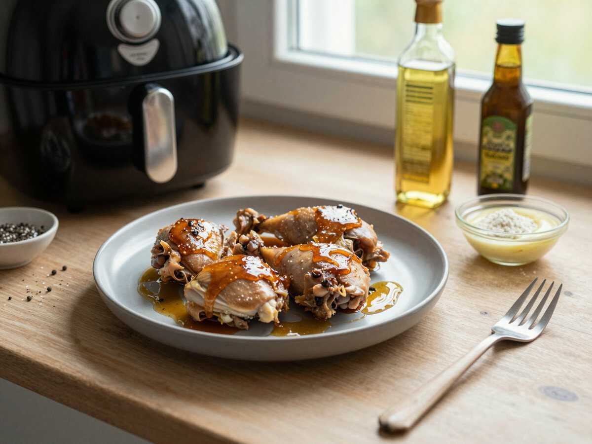 Hähnchenflügel mit Honigglasur aus dem Airfryer – während der Zubereitung