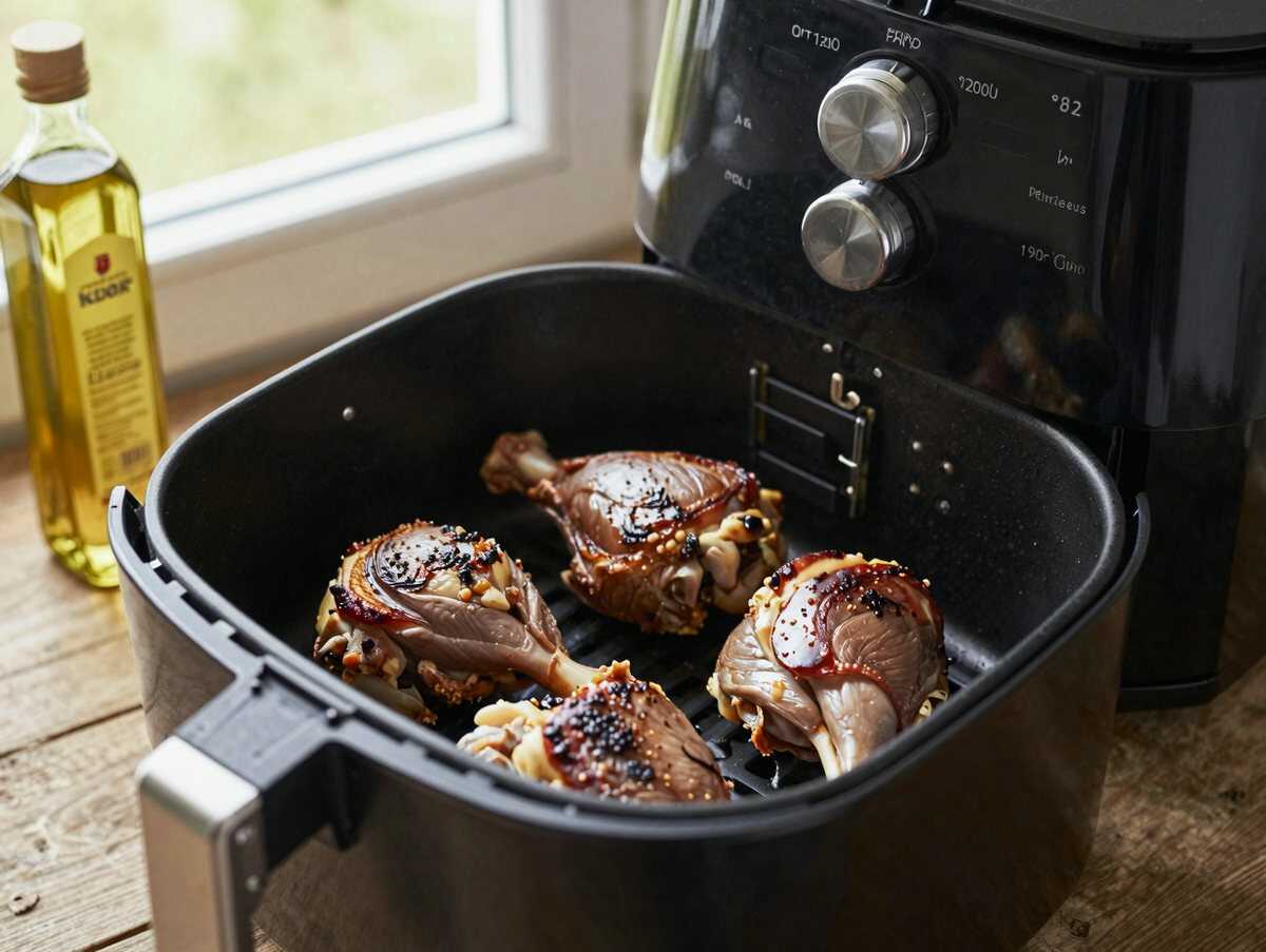 Hähnchenschenkel knusprig aus dem Airfryer – günstig, schnell und unglaublich lecker – während der Zubereitung