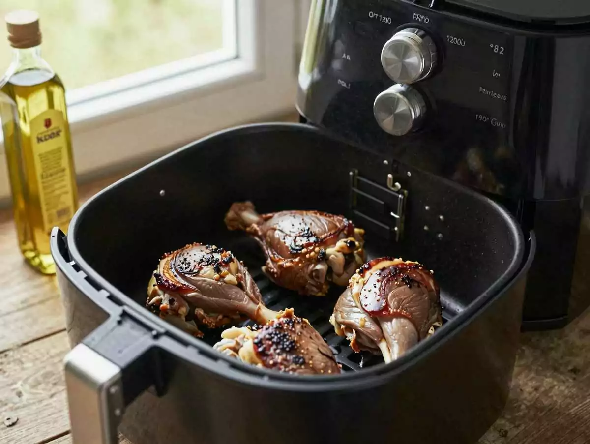 Hähnchenschenkel knusprig aus dem Airfryer – günstig, schnell und unglaublich lecker – während der Zubereitung
