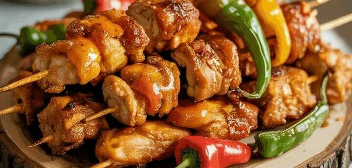 Hähnchen-Spieße mit Paprika aus der Heißluftfritteuse