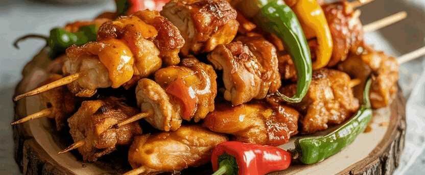 Hähnchen-Spieße mit Paprika aus der Heißluftfritteuse
