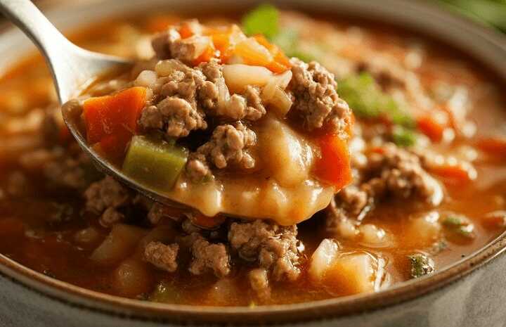 Hamburger Suppe mit 500g Hackfleisch macht lange satt, schnell zubereitet!