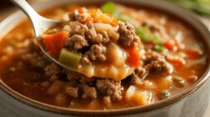 Hamburger Suppe mit 500g Hackfleisch macht lange satt, schnell zubereitet!