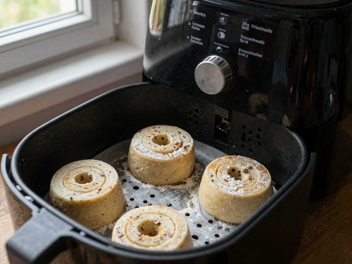 Hefeschnecken aus dem Airfryer – während der Zubereitung