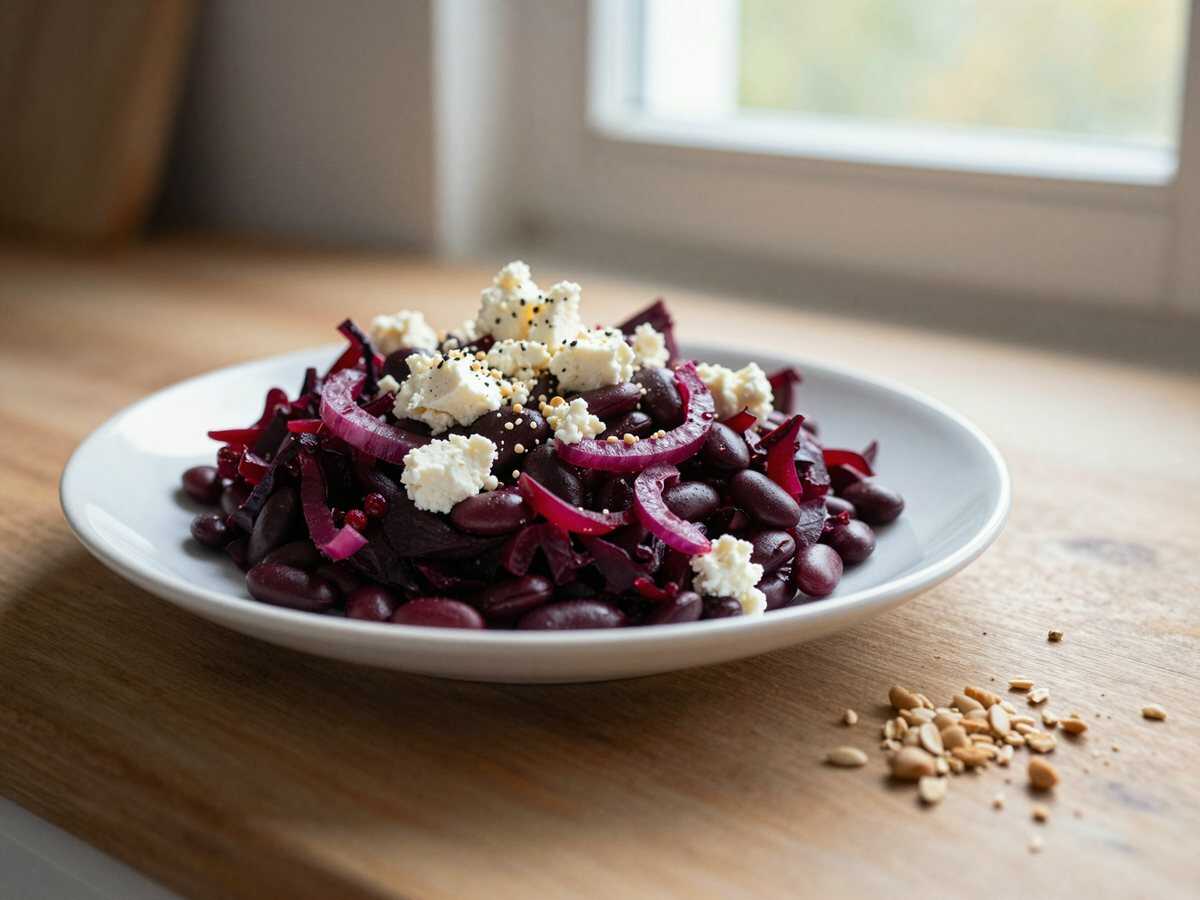 Herbstlicher Roter Bete-Linsensalat mit Feta – während der Zubereitung