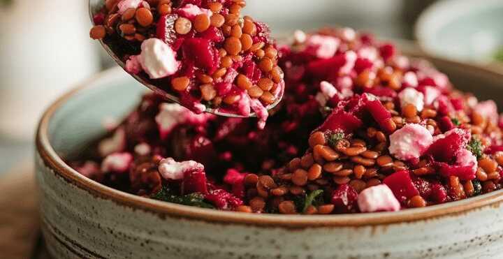 Herbstlicher Roter Bete-Linsensalat mit Feta