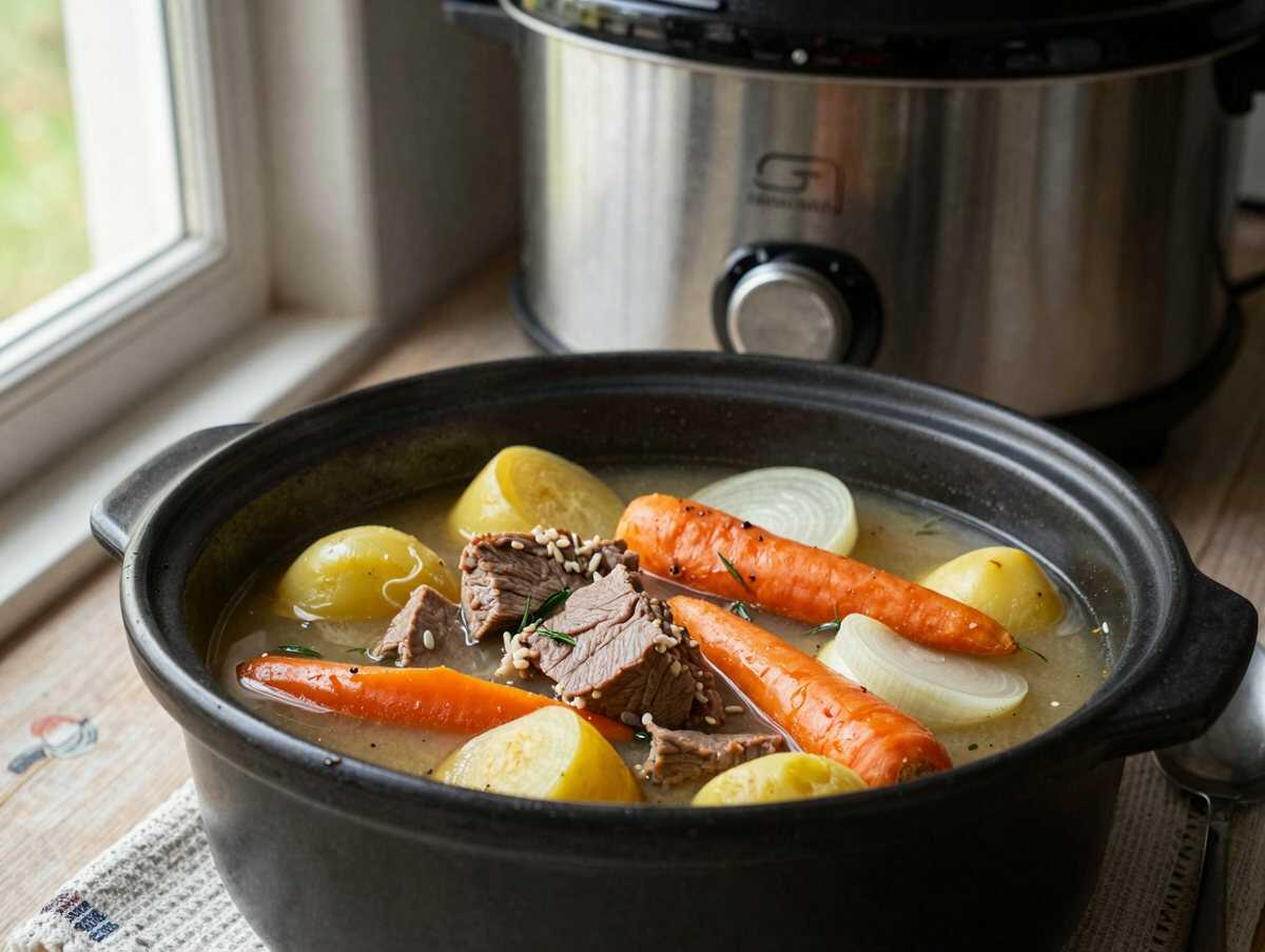Herzhaftes Rindereintopf-Rezept im Slow Cooker für gemütliche Familienabende – während der Zubereitung