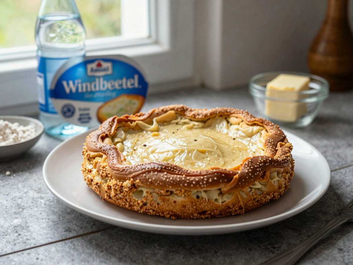 Ich backe ihn 2x pro Woche, Windbeutelkuchen mit 1 Packung Pudding – während der Zubereitung