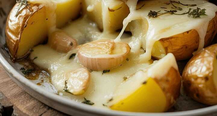 Ich brate 4 Kartoffeln mit Parmesan fur die Knoblauch Kartoffelecken