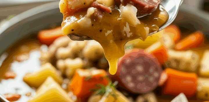 Ich koche Karotten, Kartoffel & Zwiebel, Cabanossi-Käse-Suppe