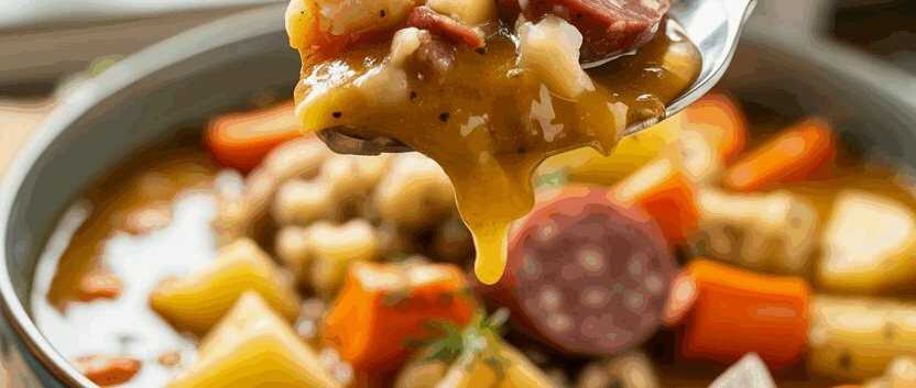 Ich koche Karotten, Kartoffel & Zwiebel, Cabanossi-Käse-Suppe